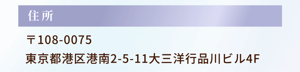 住所：〒108-0075
東京都港区港南2-5-11大三洋行品川ビル4F