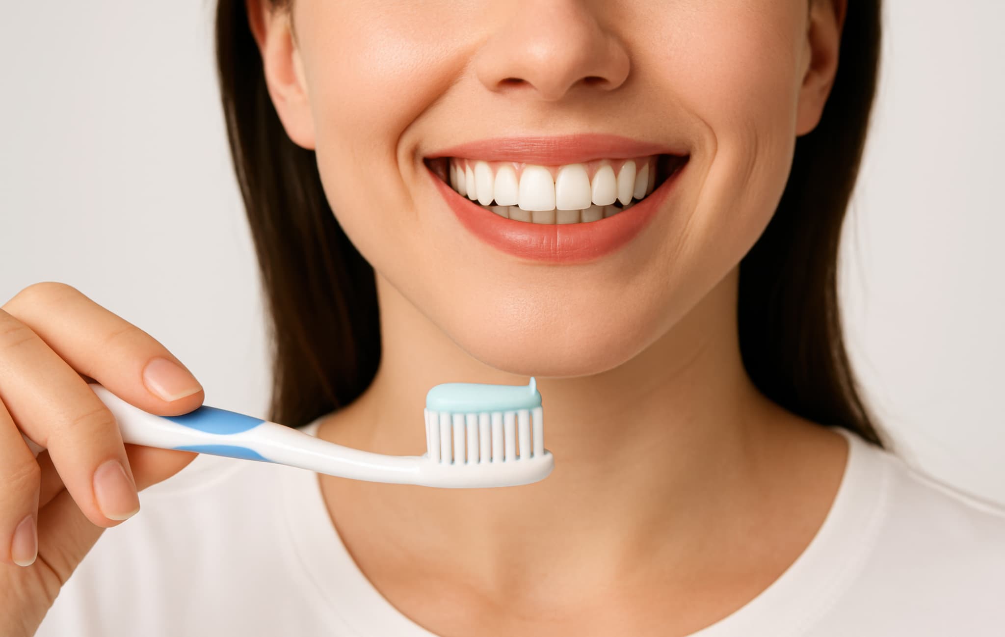 虫歯にならないために正しい方法で歯磨きをする女性
