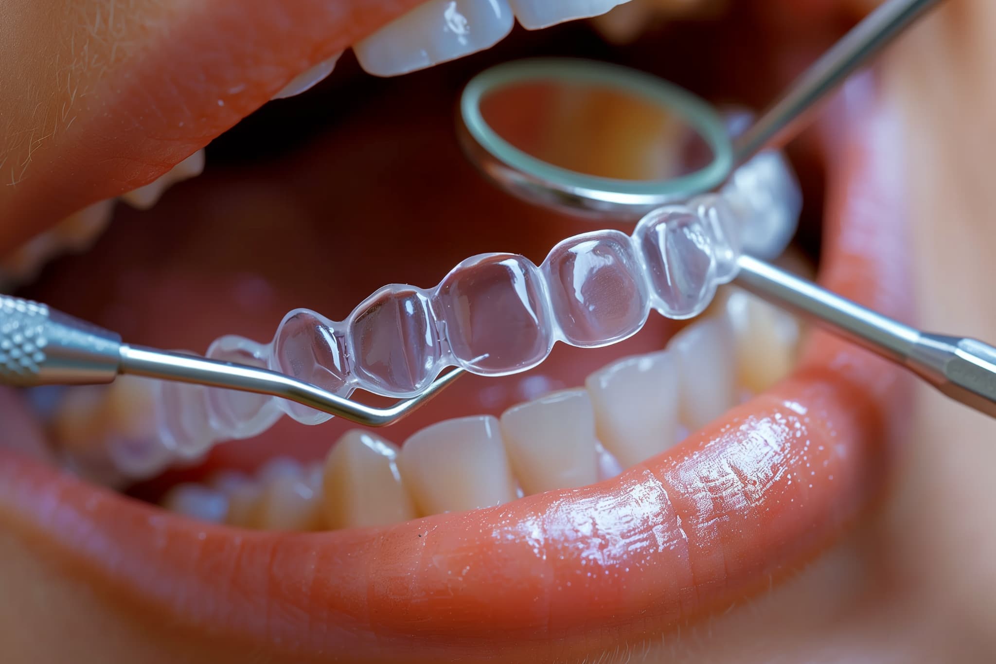 マウスピース矯正で前歯の歯列を整える様子