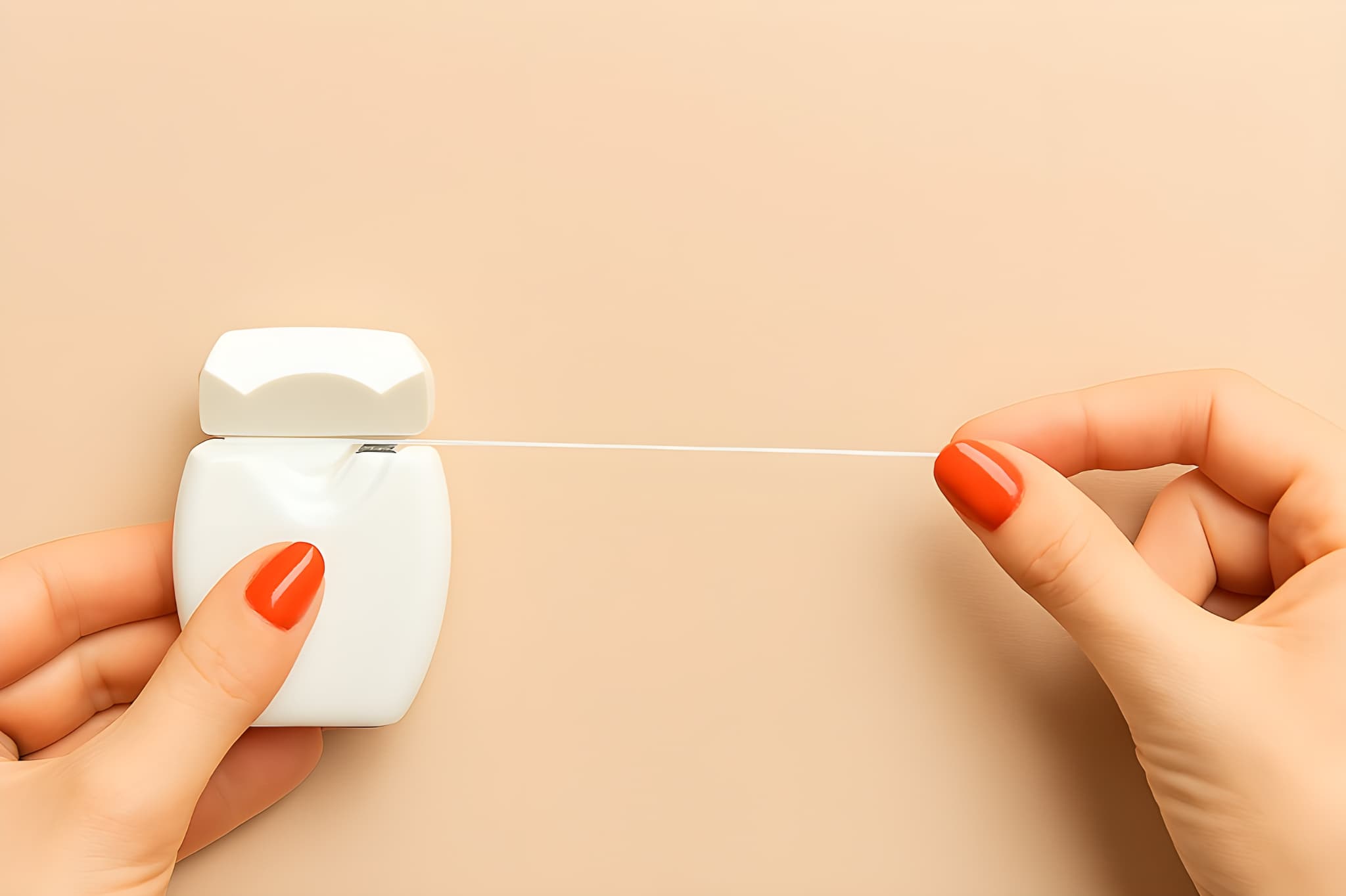 ラミネートベニアでの失敗を防ぐためにデンタルフロスを使用する様子