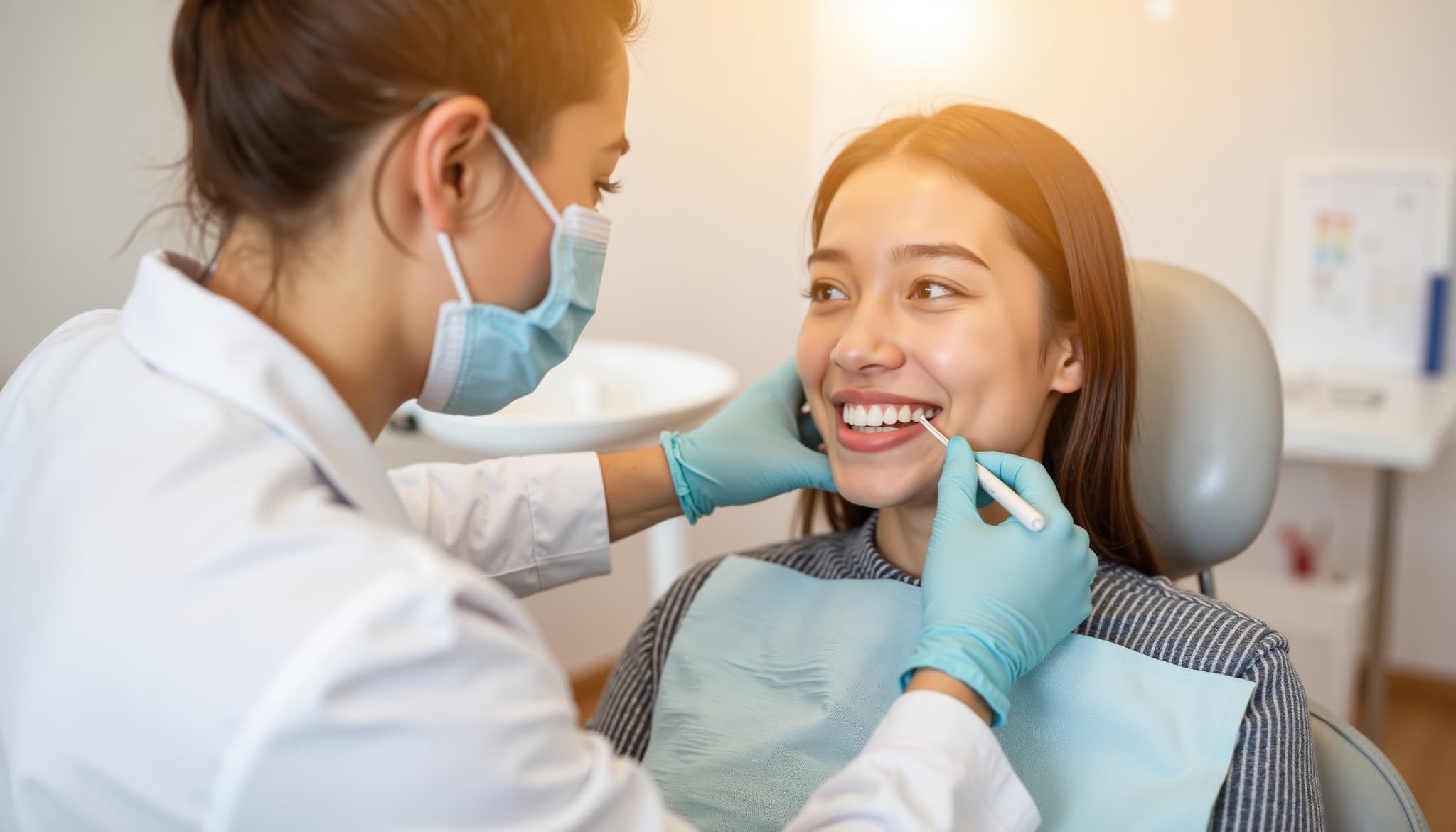 ラミネートべニアの治療を受ける笑顔の女性