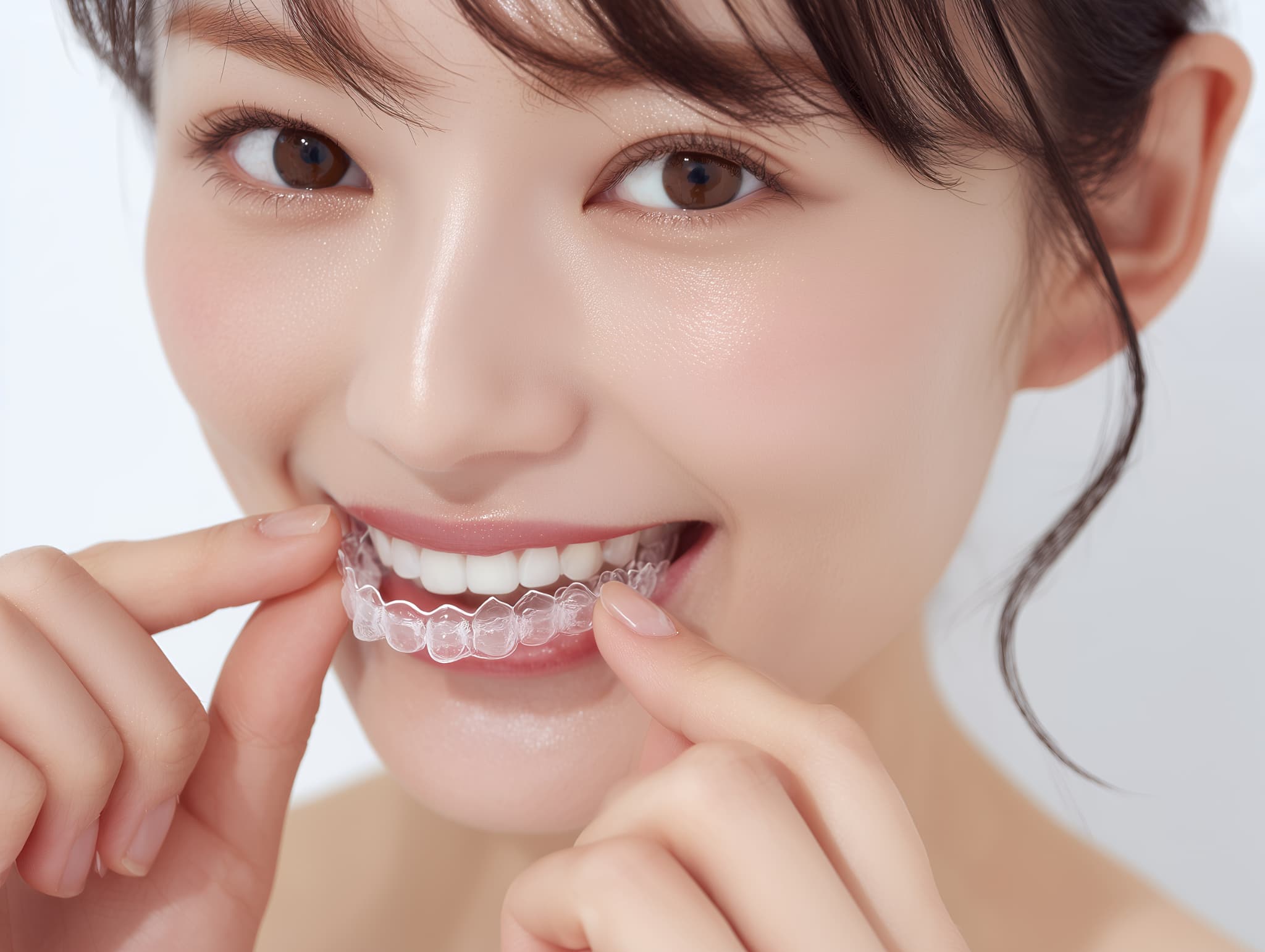 マウスピースを装着する女性